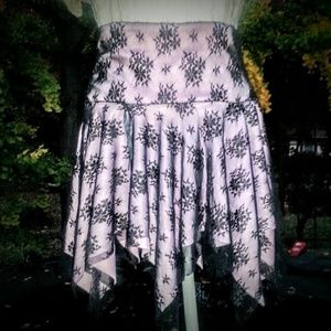 DIVINE Vintage 80's pink black lace handkerchief Hem miniskirt sz MED